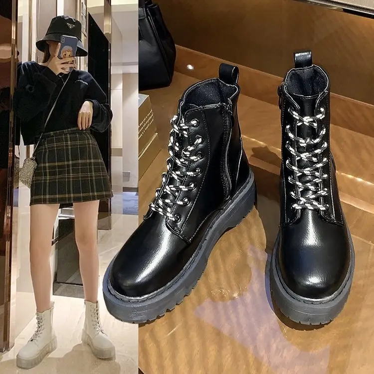 

boots women's short boots British style 2020 new autumn Flat Boots versatile side zipper