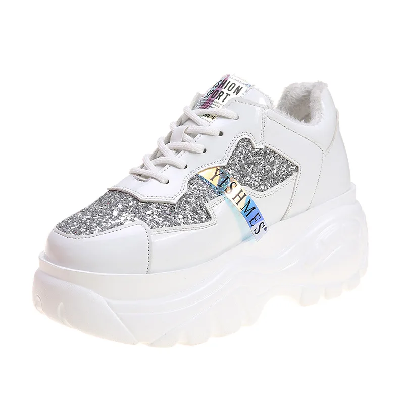 

Women Chunky Sneakers Vulcanize Shoes Korean Fashion New Female Black White Platform Thick Sole Running Casual Shoe Woman 7cm