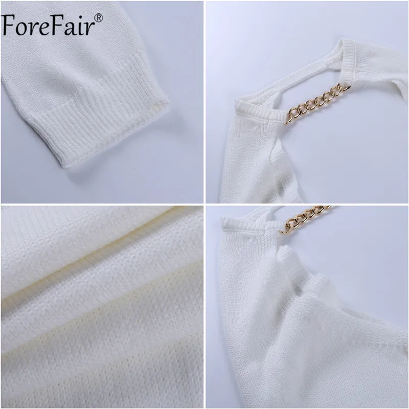 

Forefair O Neck Long Sleeve Hollow Out Sweater Chain Pullovers White Autumn Winter Casual Knitted Women Black Jumper Tops 2020