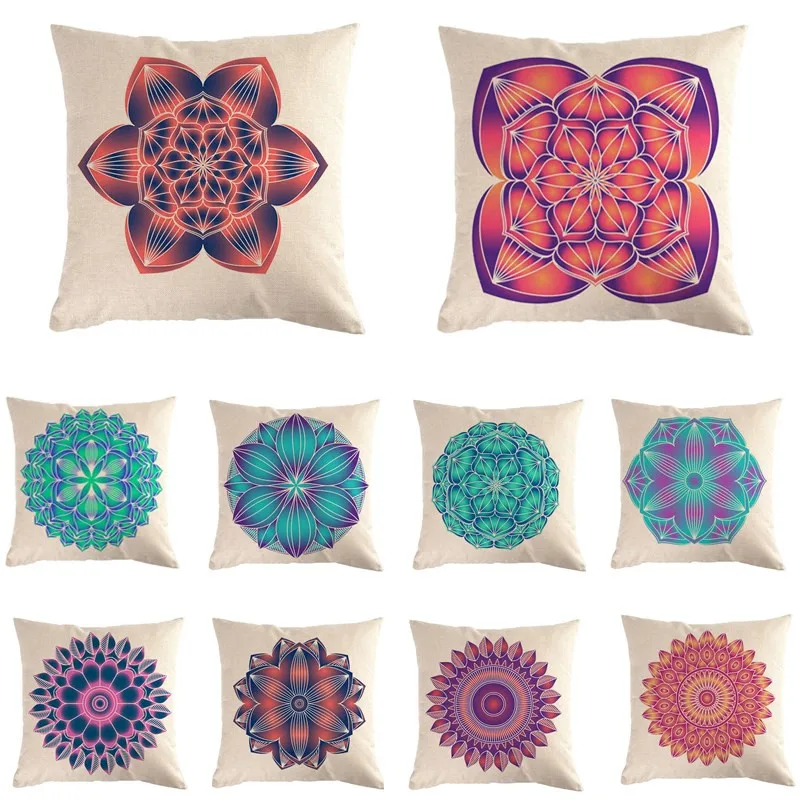 

Mandala Pattern Decorative Cushion Cover Cotton Linen Square Throw Pillow Cover 45x45CM Pillow Case Home Office Car Sofa Decor