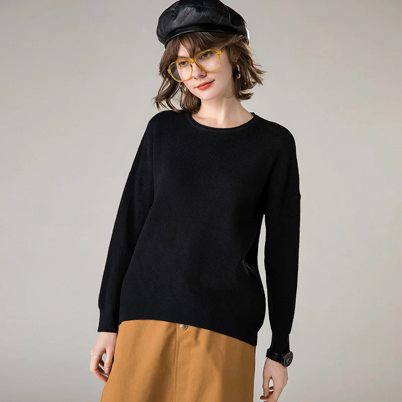 

SVOKOR 2019 Round Loose Neck Sweater Woman Autumn Winter Solid pullover Simple Style Warm Wild Sweater