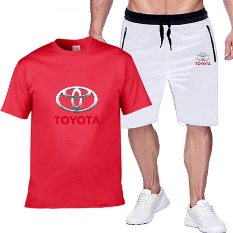 

Mens Short Sets for TOYOTA Car Logo Printed Summer High Quality Cotton Sportswear 2Pcs Tshirt Shorts Tracksuit Man Brand Sets