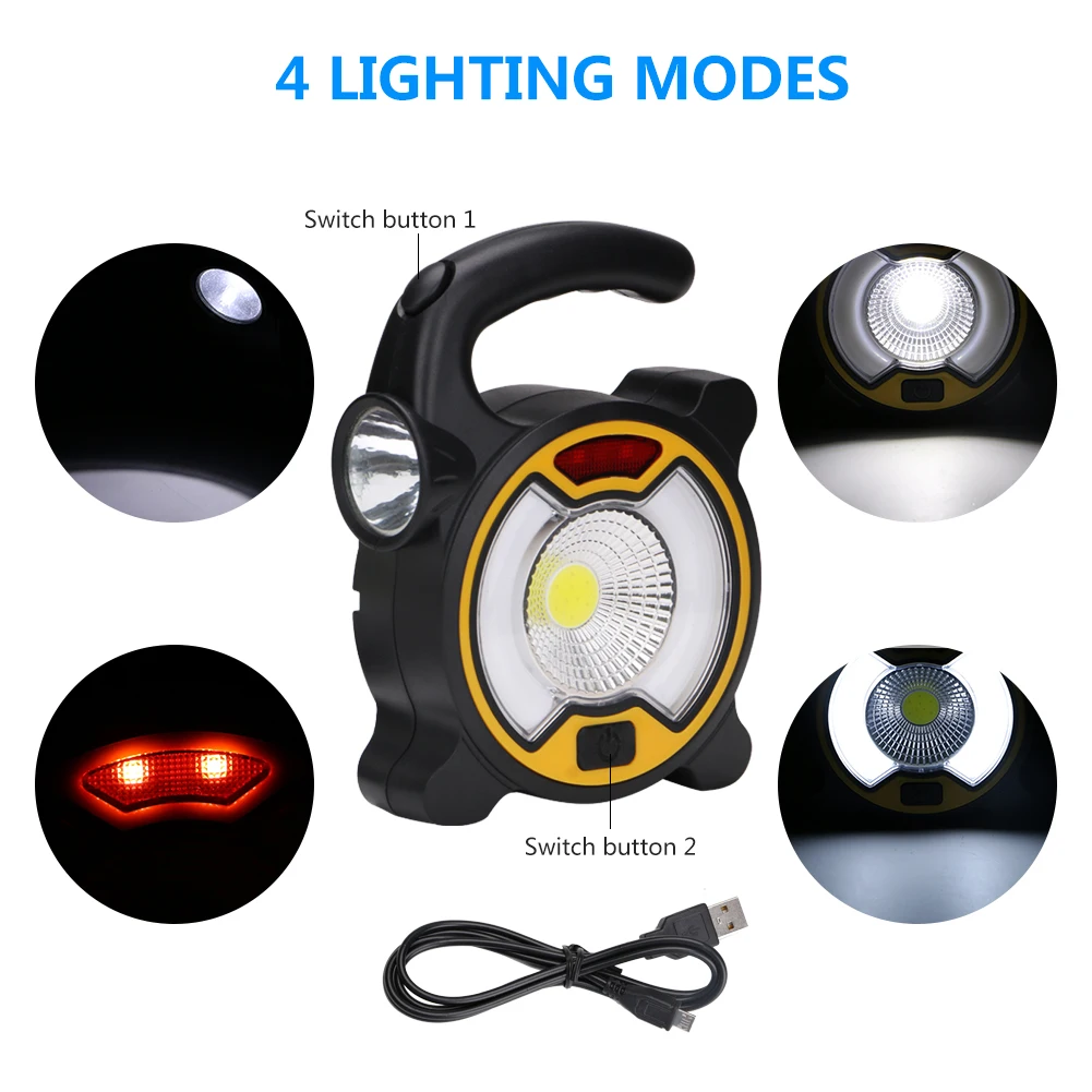

Practical Solar Energy Powered COB LED Hanging Portable Lanterns Waterproof Camping Work Light USB Charging Flashlight