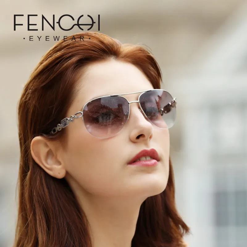 FENCHI анти синие розовые белые роскошные солнцезащитные очки пилоты женские Zonnebril