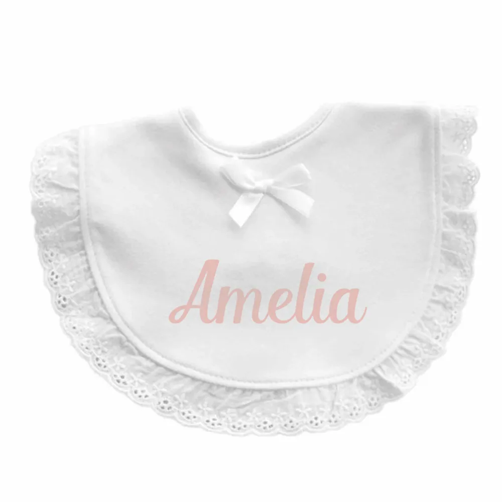 Toalla de dormir personalizada para ni&ntilde;os peque&ntilde;os, Baberos para Saliva, nombre personalizado, regalos de fiesta de Baby Shower, toallas de encaje con lazo-1
