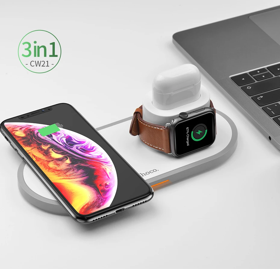 HOCO CW21 3 в 1 Беспроводное зарядное устройство для Apple Watch 4 3 2 1 быстрое зарядное устройство для airpods iPhone 11 X XS MAX 8 QI Беспроводная зарядная панель