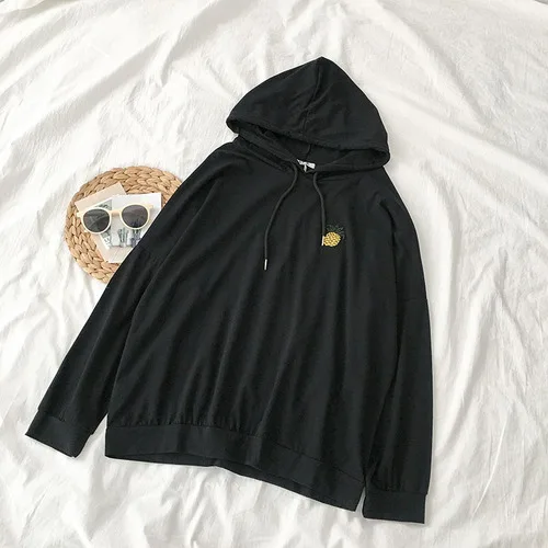 Black Pineapple Худи толстовки в Корейском стиле с фруктами авокадо, женский зеленый милый пуловер Insta, Горячая Вышивка, топ с длинными рукавами, наряд - Цвет: Black Pineapple