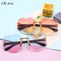 longkeeper rimless heart shape sunglasses kids blue pink lens sun glasses girls baby fashion gradient shades uv400 oculos