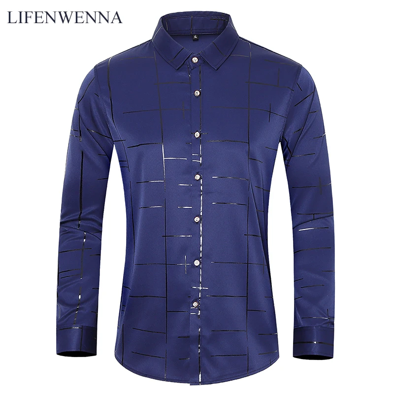 

LIFENWENNA Autumn Top Quality Men's Boutique Shirt Casual Plaid Print Long Sleeve Mens Business Social Shirts Plus Size 6XL 7XL
