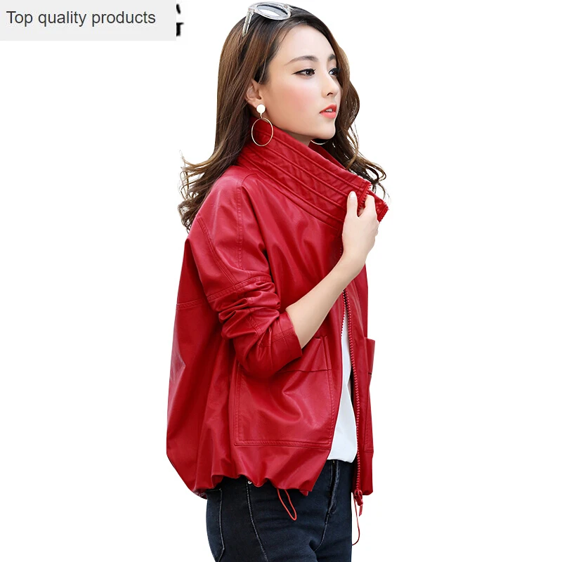 Motorcycle PU Leather Jacket Women Autumn New 2020 Short Loose Soft Faux Leather Coat Zipper Outerwear Abrigos LX285