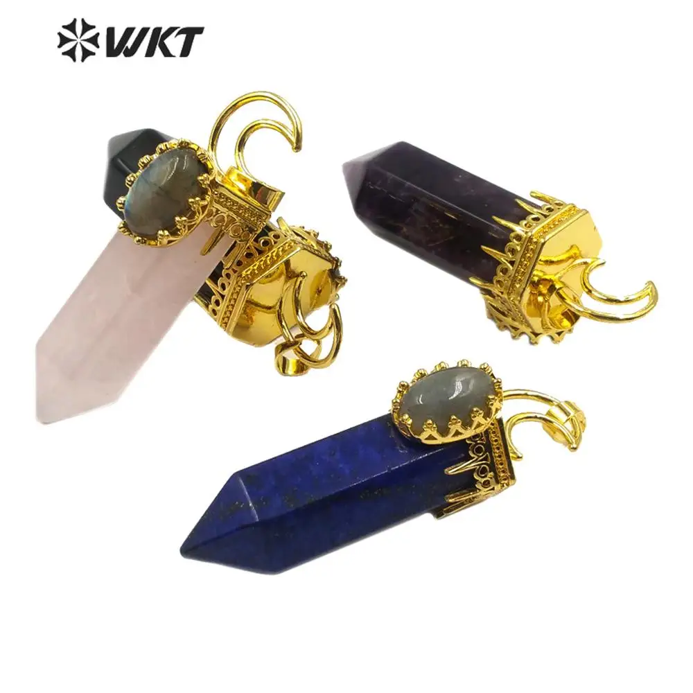 WT-P1492 кулон из натурального камня Специальный карандаш Хрустальная колонна форма ручной работы Золотой гальванический кулон для женщин Шарм ювелирные изделия