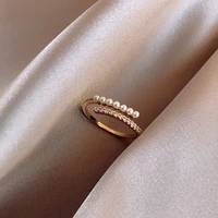 2020 new fashion pearl shiny rings sweet temperament contracted fine crystal temperament adjustable women rings