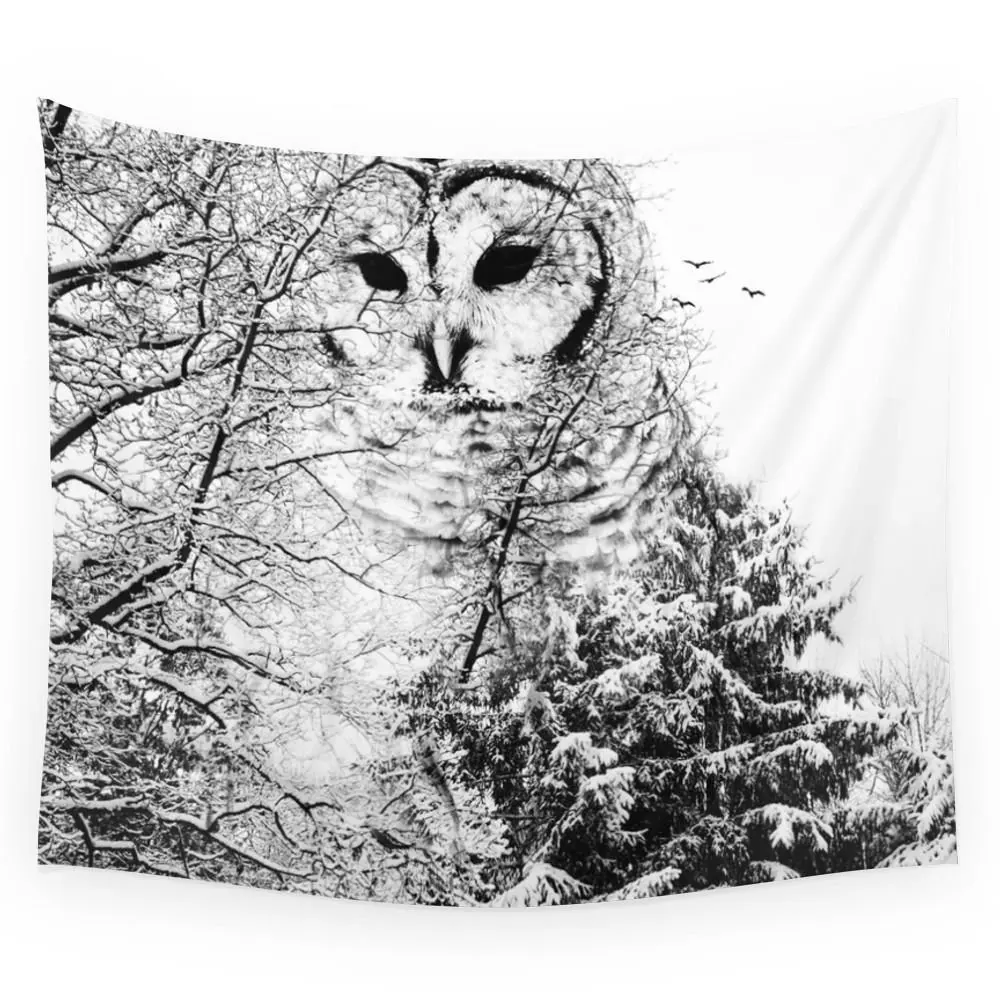 

Winter Owl Tapestry Wall Hanging Bohemian Printed Tapestries Home Living Room Bedroom Office Art Decor