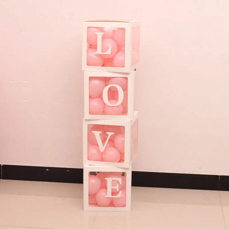 

Girl Decor 4pcs Cardboard Gift Party Balloon Box Boy Love Baby Shower Transparent