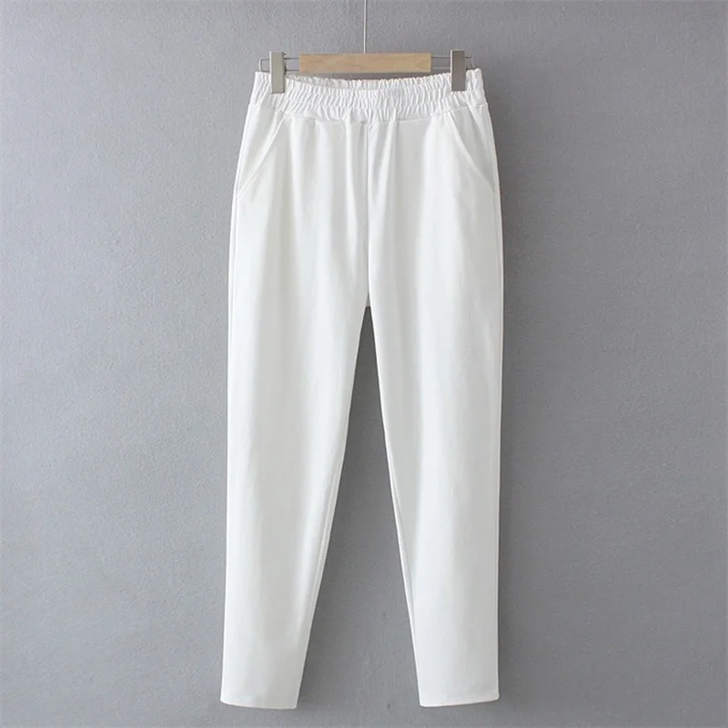 

Plus Size XL-4XL Women's White Black Stretchable Pants High Waist Slim Pants with Pockets