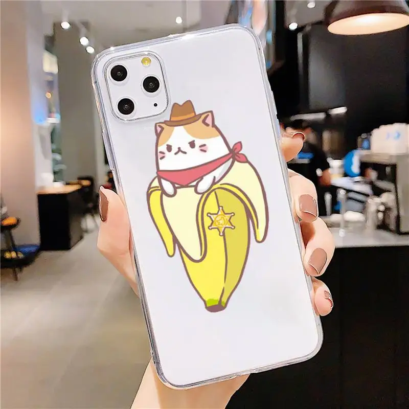 

Funny Banana cat Cartoon animal Phone Case Transparent soft For iphone 5 5s 5c se 6 6s 7 8 11 12 plus mini x xs xr pro max