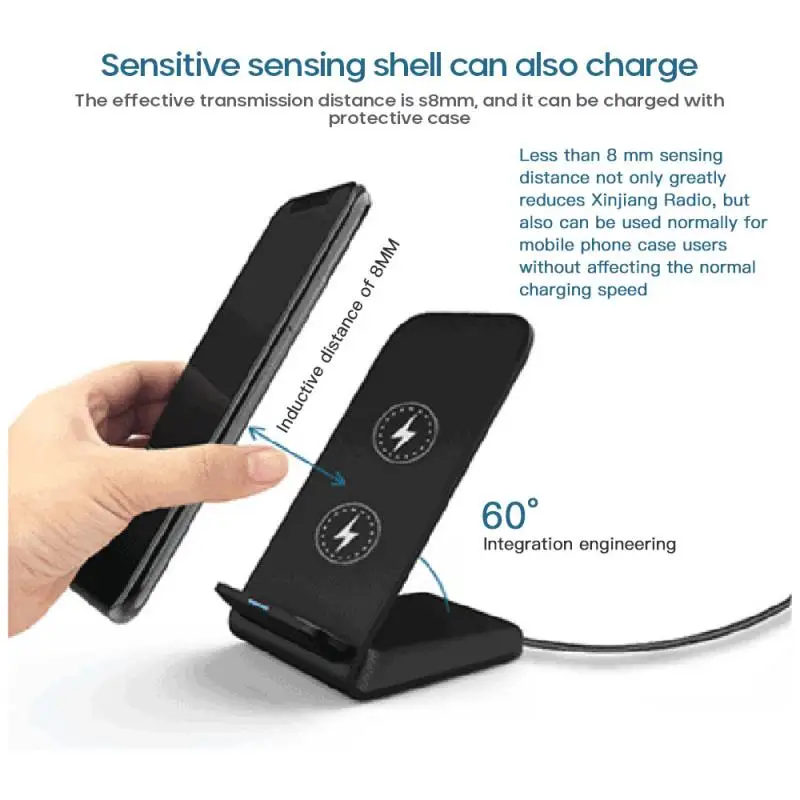 

Z-2A 10W Fast Qi Vertical Wireless Charger Charging Dock Dual-coil Wireless Charger For Apple iPhone Samsung Huawei Xiaomi