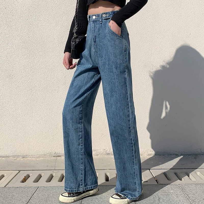 

SHZQ Jmprs Woman Jeans High Waist Wide Leg Denim Pants Spring Vintage Straight Blue Streetwear Casual Ladies Korean Baggy Jean 2