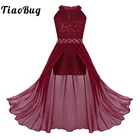 TiaoBug Дети Подростки цветочные кружева Стразы балетная пачка танцевальное трико платье девушки современный костюмы для лирических танцев балерины