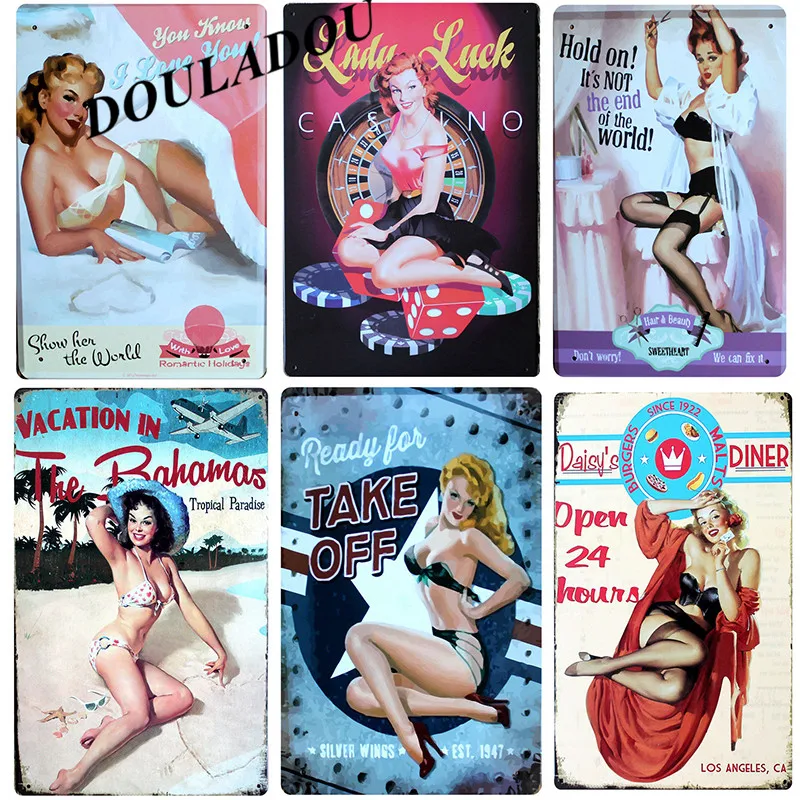 

[Douladou] Magic Girl Playing Card Tin Signs Metal Painting Wall Bar Cafe Home Pub Restaurant Painting Vintage Shop Arts 20x30CM