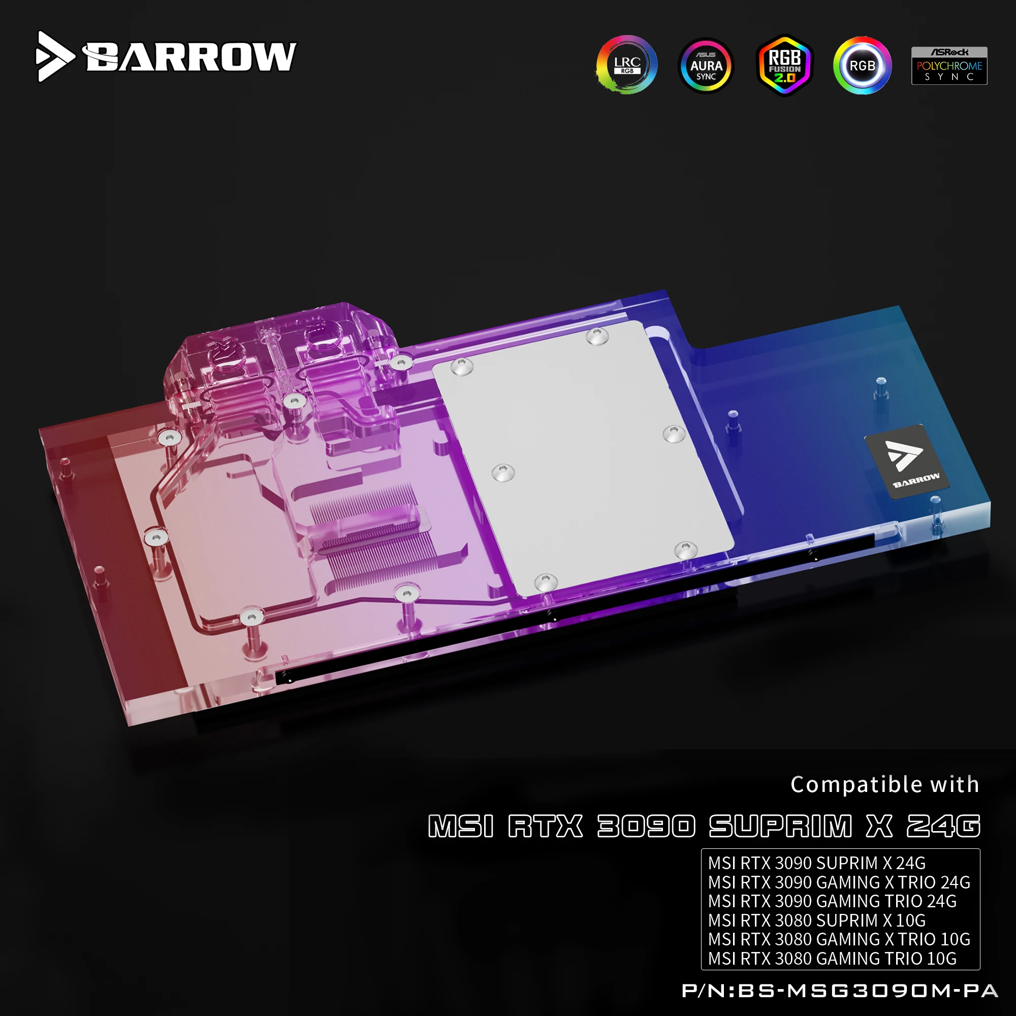 Водяной блок Barrow 3090 3080 GPU для MSI RTX 3090/3080 GAMING X TRIO кулер с полным покрытием ARGB BS-MSG3090M-PA