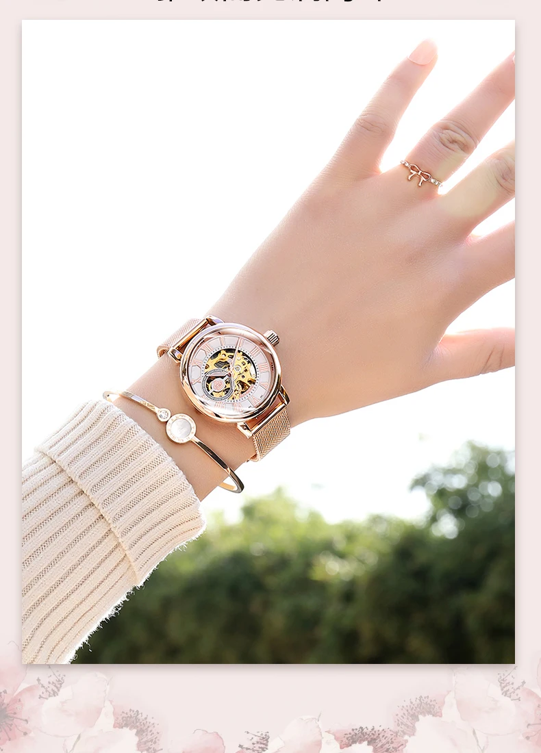 Reloj Mujer Montre Femme серебряные ЖЕНСКИЕ НАРЯДНЫЕ Часы Дамские автоматические механические часы с ремешком из нержавеющей стали