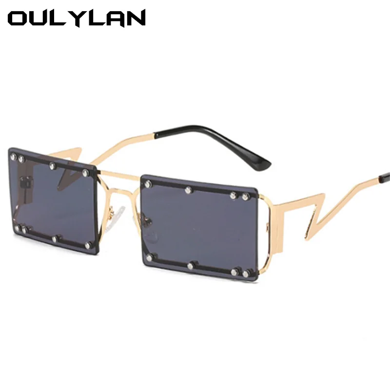 

Oulylan Men Vintage Rectangle Sunglasses Trend Brand Designer Square Sun Glasses Women High Quality Metal Eyewear UV400 Mirror