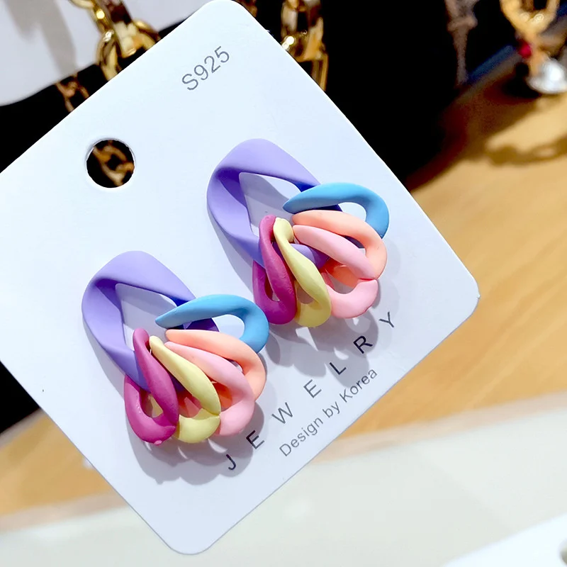 

Geometric Acrylic Drop Earrings For Women Patchwork Chain Earring Women's Accessories Candy Color Fashion Jewelry Wholesale New