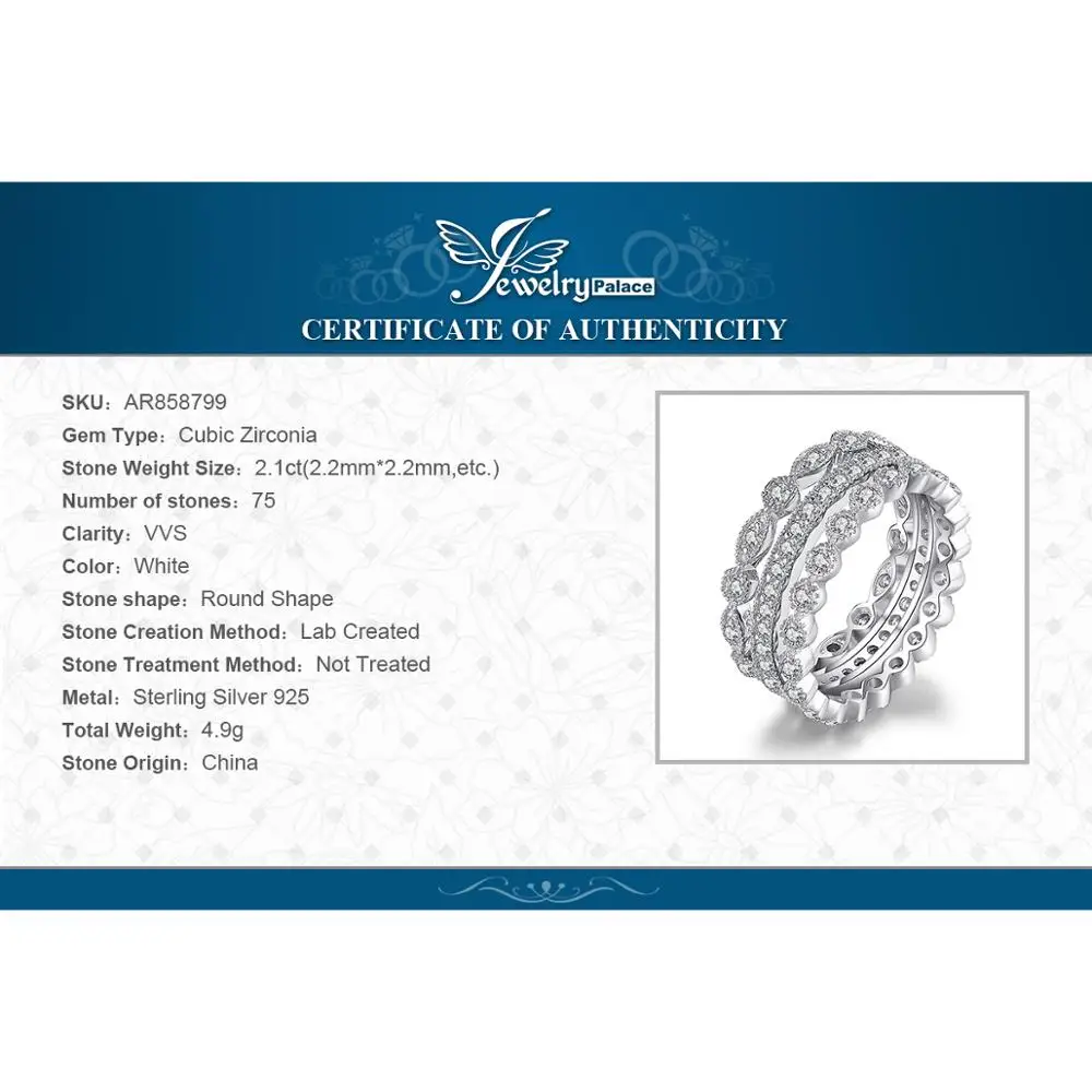 JewelryPalace 925 Sterling Silver Ring Cubic Zirconia Stackable Set Wedding Band Rings Simulated Diamond for Women | Украшения и