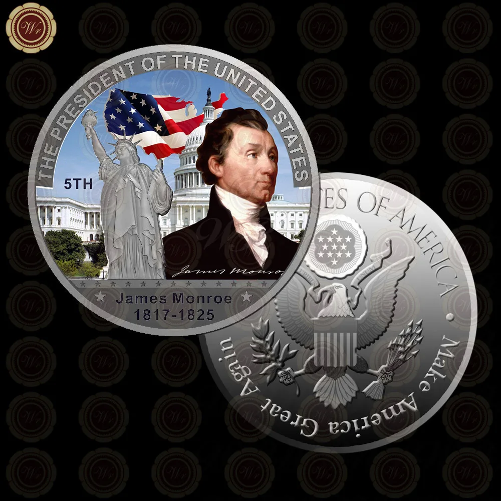 WR Коллекционная Посеребренная американская 2th President John Adams металлическая монета/w чехол креативный вызов монета подарок на день отца 40x3 мм - Цвет: Style 5