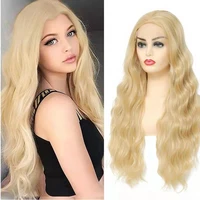 long natural wavy platinum blonde wigs middle part hair cosplay party lolita synthetic wigs for women heat resistant fiber