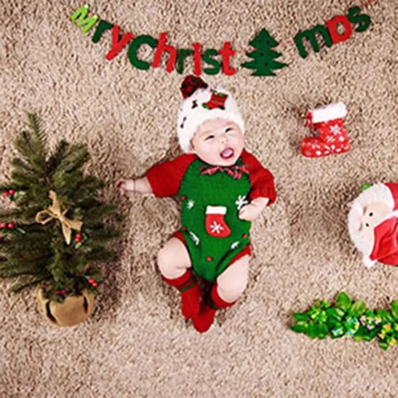 

3 Pcs/Set Infant Christmas Costume Baby Hat+Socks+Romper Jumpsuit Knitted Crochet Outfits Newborn Photography Props