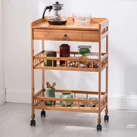kitchen trolley 3 layers bar serving cart rolling wheels bamboo dining room cart removable floor shelf storage rack organizer