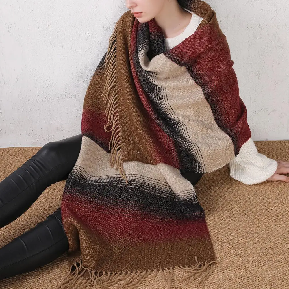 

175cm long Scarf autumn and winter star with the same paragraph cashmere wool fashion striped lady scarf shawl