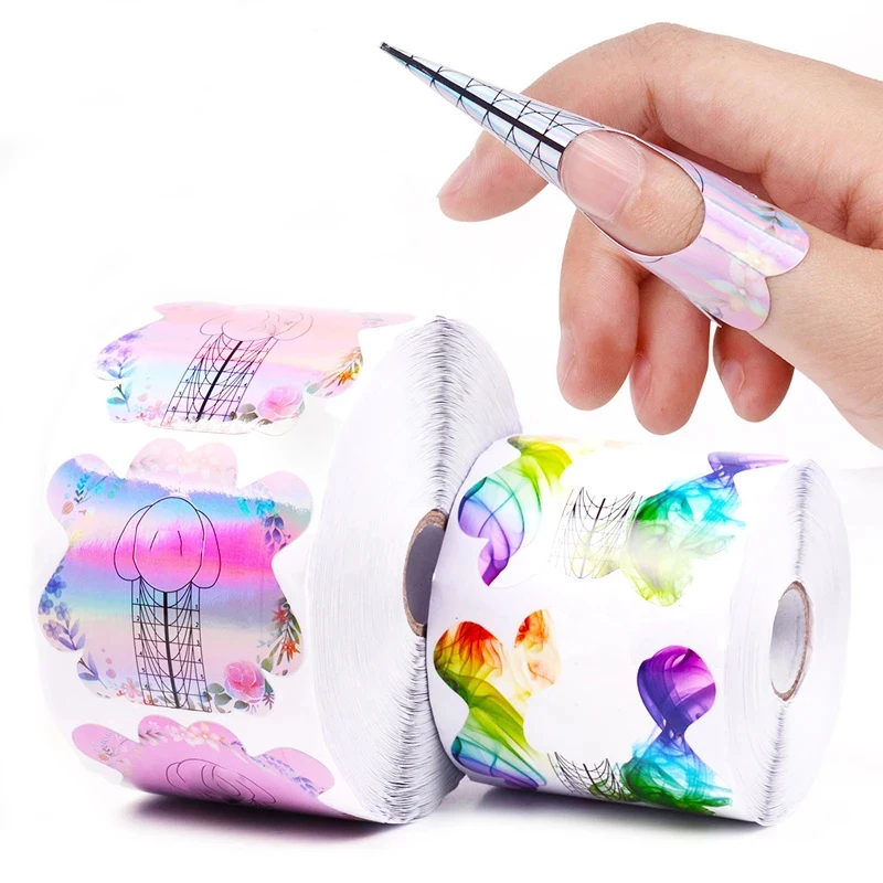 

DIY Nail Acrylic Gel Holder Nail Curve Extension French Nail Form Tips 100PCS Stickers Nail Builder Mold Manicure Tray Paper