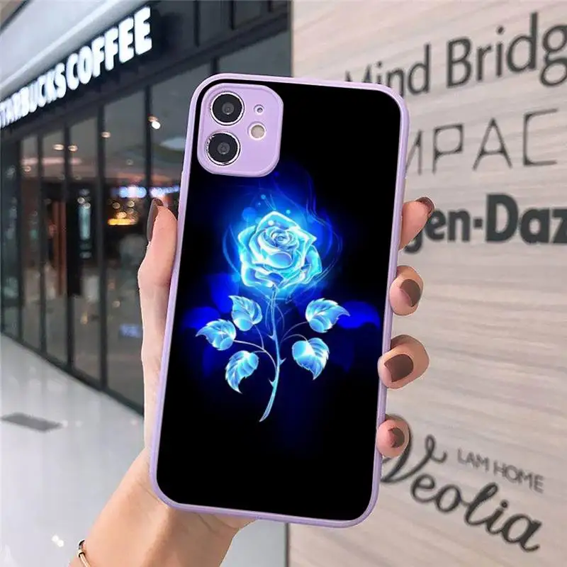 

beautiful black white Rose flower Phone Case Matte transparent For Purple iPhone 12 Mini 11 Pro XR XS Max 7 8 Plus X Back Cover