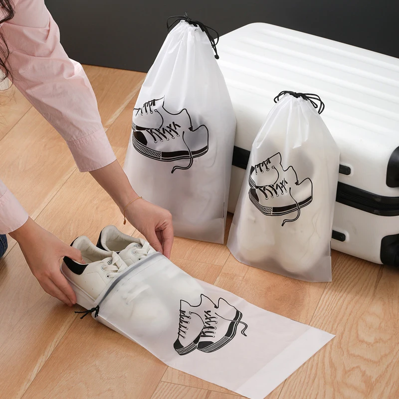 

3Pcs Frosted Shoe Bags For Travel Drawstring Bags Transparent Waterproof Makeup Cosmetic Storage Bag Organizer For Clothes Towel