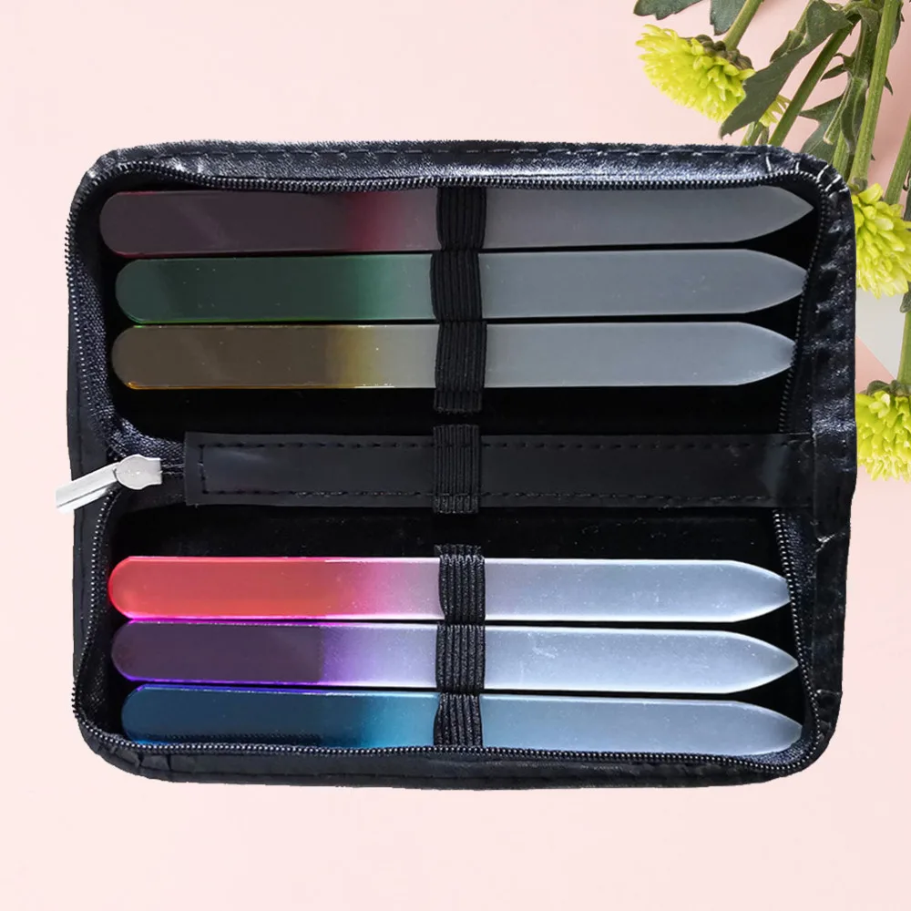 

1 Set Nail File Set Glass Nail File Supplies Household Creative Nail Sharpener with Polished Leather Case