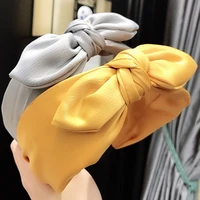 new fashion bow headband women vintage cross knot solid color satin woven headscarf girl with beautiful face wash headwear