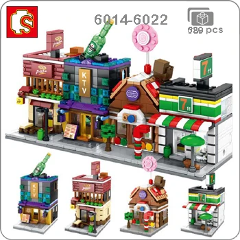 6014-6022 Sembo Mini City Street, кофейная пицца, хижина, магазин, ресторан, Китай, городской набор, 3D модель, блоки, строительные игрушки для детей, без коробки - Цвет: 6014-6022
