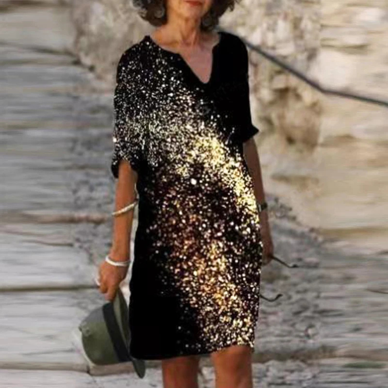 

Женское платье-трапеция до колена, с V-образным вырезом и рукавом до локтя, 20 цветов