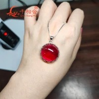 925 silver fashion round shape with inclusions artificial red ruby 20mm 45ct main stone jewelry for pendant necklace