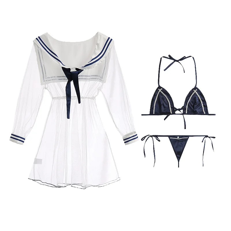 

Sexy Lingerie Cosplay Costume Student Sailor Uniform Kwaii Transparent Lolita Underwear Set Panty Erotic Roleplay Maid Dress