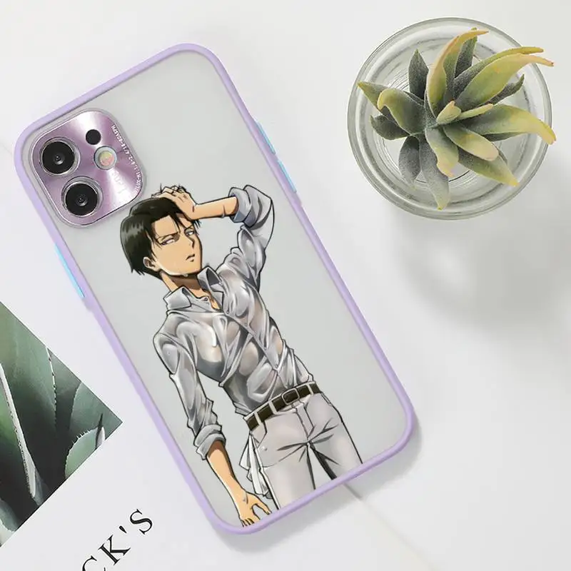 

Anime Attack on Titan Phone Case For iPhone 12 11 Mini Pro XR XS Max 7 8 Plus X Matte transparent Purple Back Cover