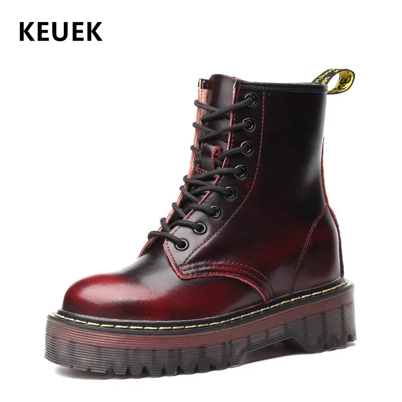 

Autumn Women Martin Shoes Height Increase Ankle Boots Genuine Leather Motorcycle Boots Winter Plush Snow Boots 02A