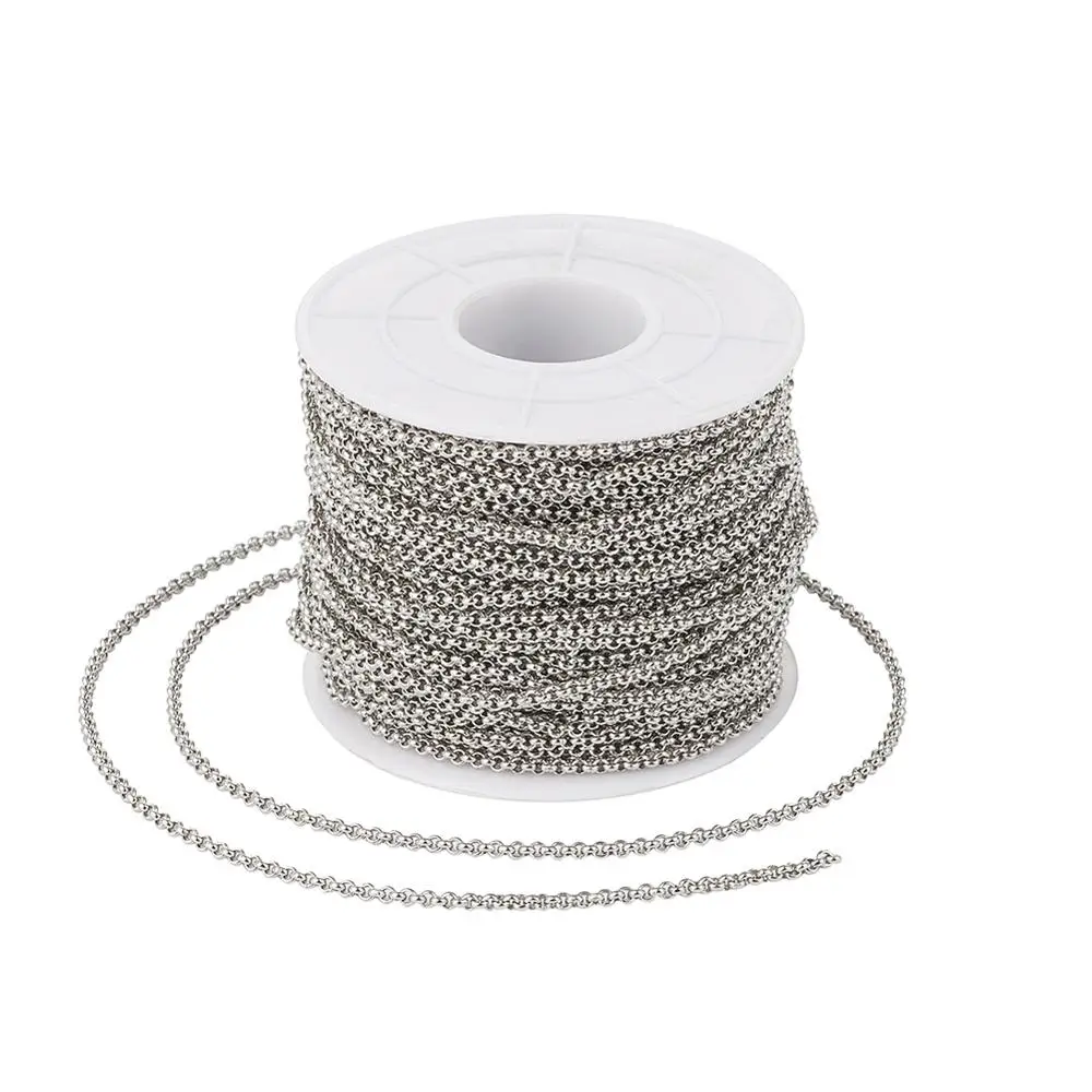 

Unwelded 304 Stainless Steel Cross Rolo Chains Metal Jewelry Findings for DIY Stainless Steel Color 1mm 2mm 3mm