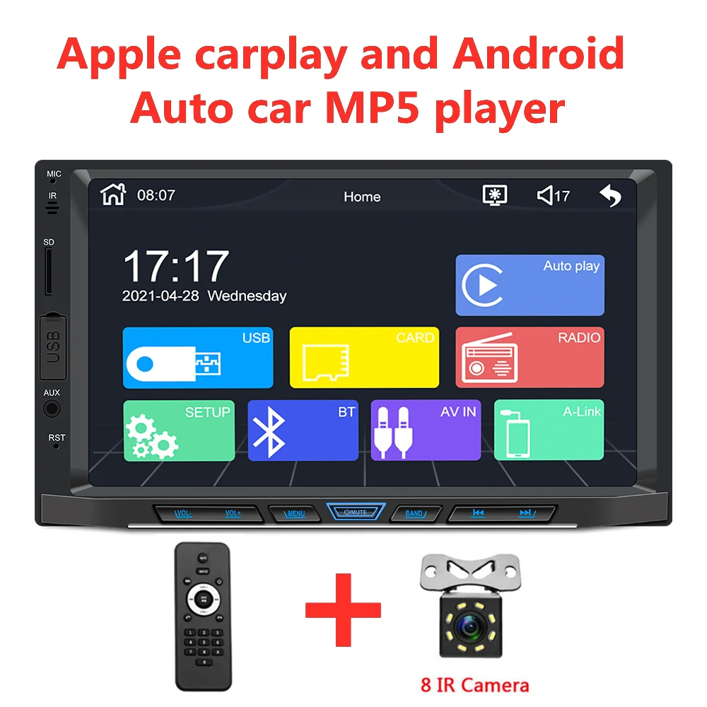 

2 Din 7-дюймовый автомобильный mp5-плеер, Bluetooth, стерео автомобильное радио, HD экран, автомобильное стерео для Apple Carplay и Android, автомобильное радио