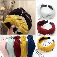 solid color knot headbands for women simple fabric women hair accessories wide side twist au knot hair band