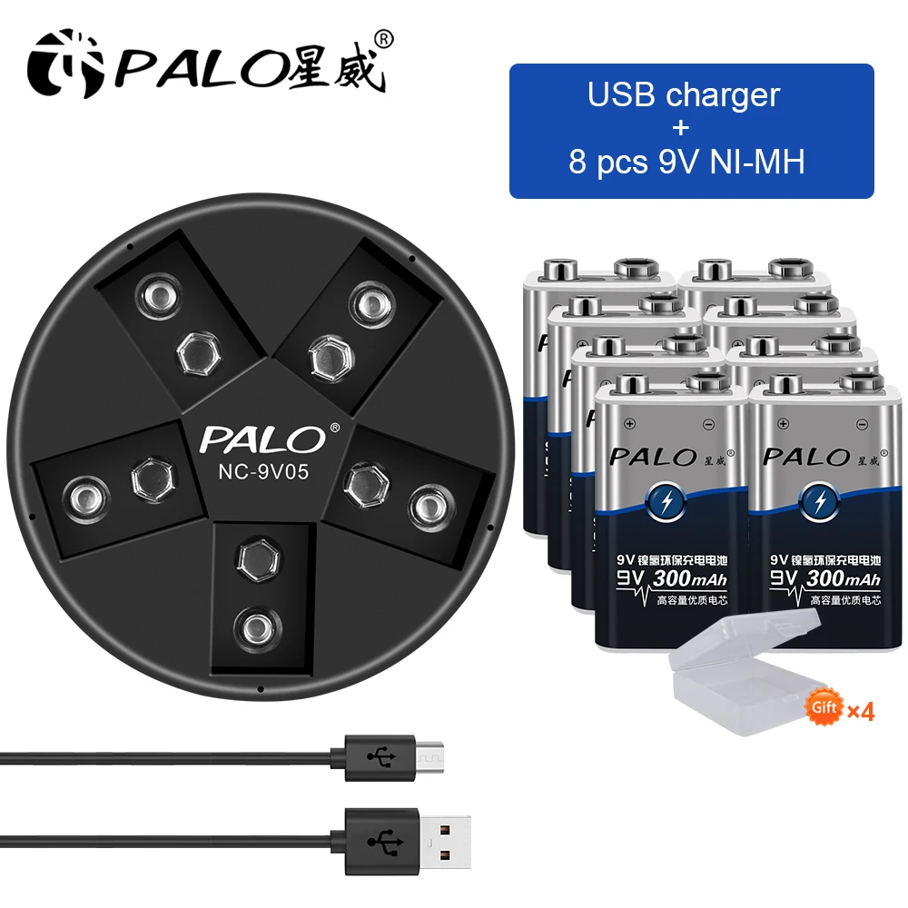 Зарядное устройство PALO USB 6F22 9 в зарядка для литиевых аккумуляторов 1-5 шт. В