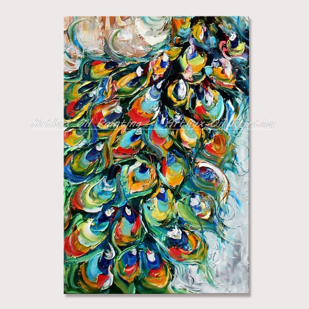

Arthyx Hand Painted Thick Texture Animal Feathers Oil Paintings Modern Abstract Canvas Wall Art For Room Home Decoration Picture